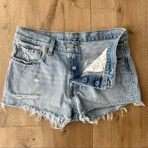 Levi’s 501 high rise distressed shorts